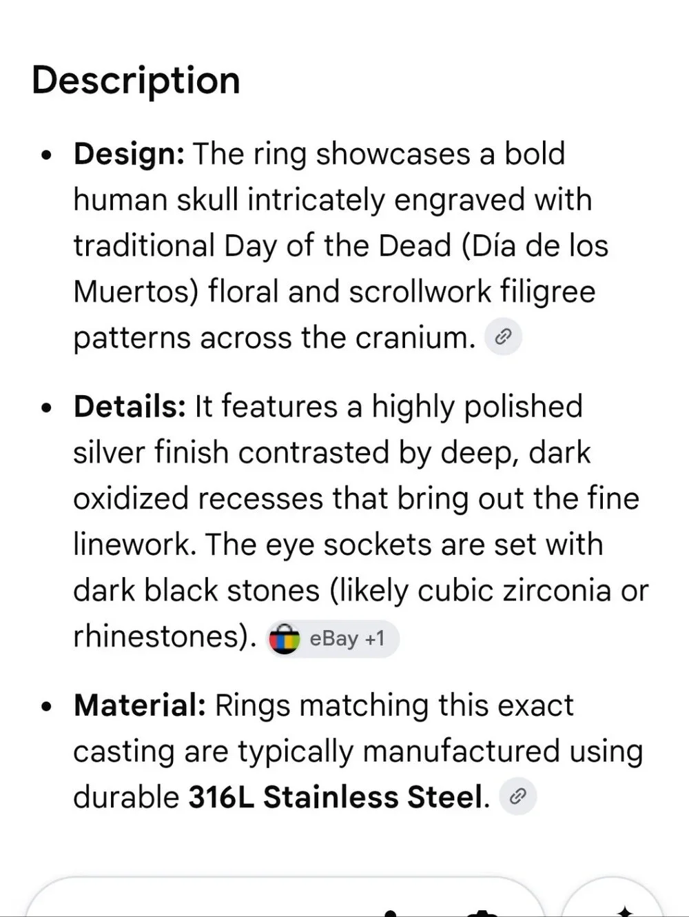 Silver Black Stone Skull Ring - Men's 10